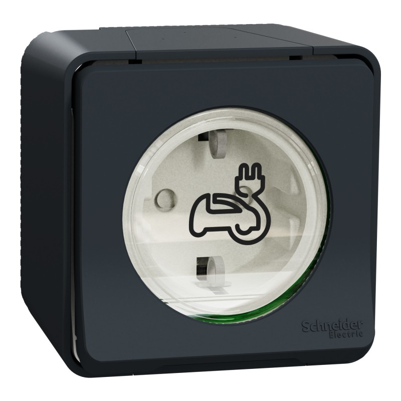 Mureva Styl EV | Подсилен контакт | Повърхностен монтаж, 16A, IP55, IK08, антрацит Mureva Styl EV | Подсилен контакт | Повърхностен монтаж, 16A, IP55, IK08, антрацит