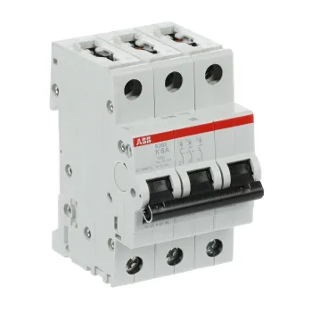 ABB S203-K6 | Автоматичен прекъсвач | 3P, 6A, крива K ABB S203-K6 | Автоматичен прекъсвач | 3P, 6A, крива K
