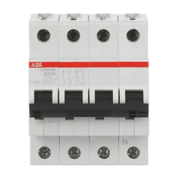 ABB S203-K63NA | Автоматичен прекъсвач | 3P+N, 63A, крива K