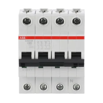 ABB S203-C80NA | Автоматичен прекъсвач | 3P+N, 80A, крива C, 6kA