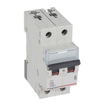 Legrand TX3 | Автоматичен прекъсвач | 2P, 6A, крива D, 6kA
