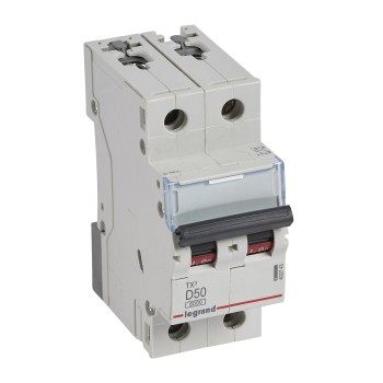 Legrand TX3 | Автоматичен прекъсвач | 2P, 50A, крива D, 6kA