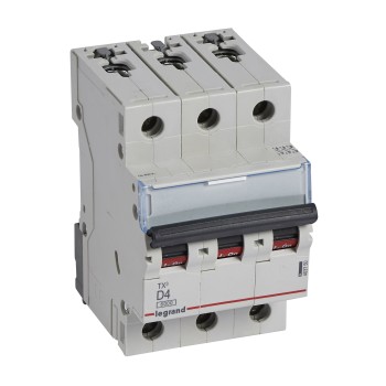 Legrand TX3 | Автоматичен прекъсвач | 3P, 4A, крива D, 6kA