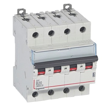 Legrand DX3 | Автоматичен прекъсвач | 4P, 20A, крива B, 6kA