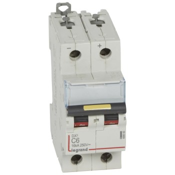 Legrand DX3 | DC автоматичен прекъсвач | 2P, 6A, крива C, 12–500V DC, 16kA Legrand DX3 | DC автоматичен прекъсвач | 2P, 6A, крива C, 12–500V DC, 16kA