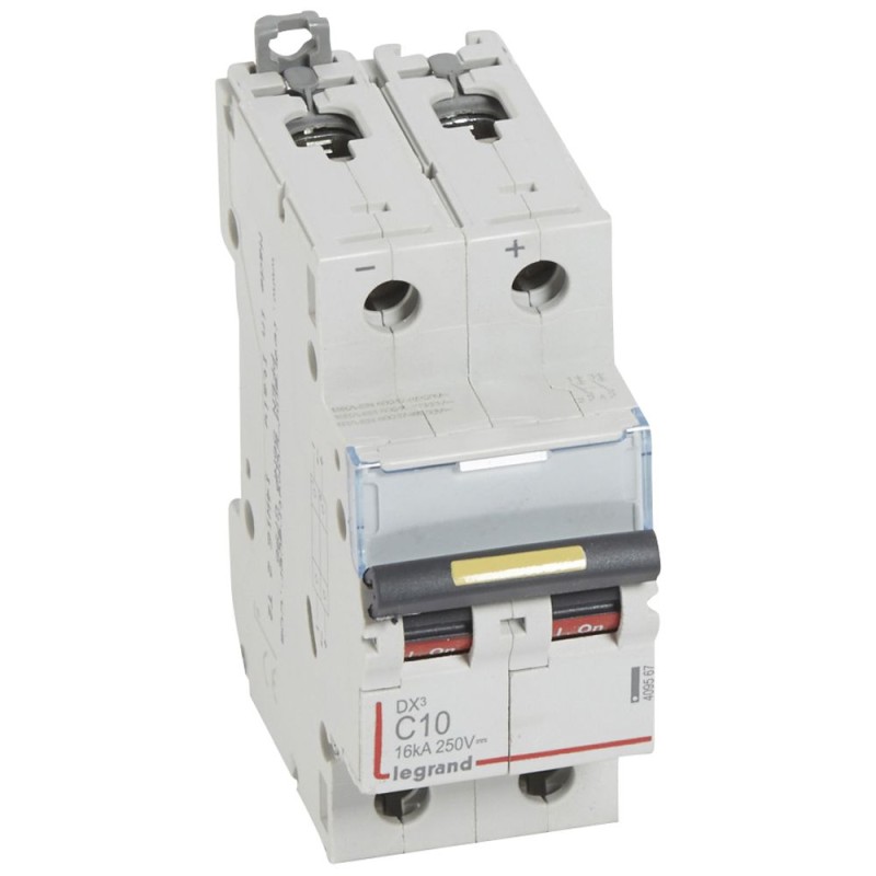 Legrand DX3 | DC автоматичен прекъсвач | 2P, 10A, крива C, 12–500V DC, 16kA Legrand DX3 | DC автоматичен прекъсвач | 2P, 10A, крива C, 12–500V DC, 16kA