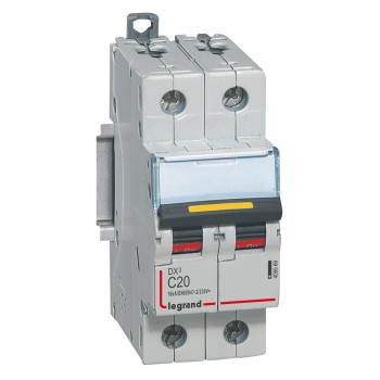 Legrand DX3 | DC автоматичен прекъсвач | 2P, 20A, крива C, 12–500V DC, 16kA Legrand DX3 | DC автоматичен прекъсвач | 2P, 20A, крива C, 12–500V DC, 16kA