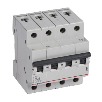 Legrand RX3 | Автоматичен прекъсвач | 4P, 25A, крива C, 6kA
