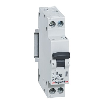 Legrand RX3 | Автоматичен прекъсвач | 1P+N, 20A, крива C, 4.5kA Legrand RX3 | Автоматичен прекъсвач | 1P+N, 20A, крива C, 4.5kA