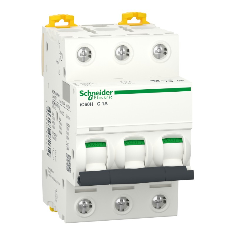 Schneider Electric Acti9 iC60 | Автоматичен прекъсвач | 3P, 1A, крива C Schneider Electric Acti9 iC60 | Автоматичен прекъсвач | 3P, 1A, крива C