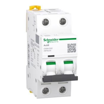 Schneider Electric Acti9 iC60 | Автоматичен прекъсвач | 2P, 32A, крива D Schneider Electric Acti9 iC60 | Автоматичен прекъсвач | 2P, 32A, крива D
