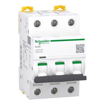 Schneider Electric Acti9 iC60 | Автоматичен прекъсвач | 3P, 6A, крива D Schneider Electric Acti9 iC60 | Автоматичен прекъсвач | 3P, 6A, крива D