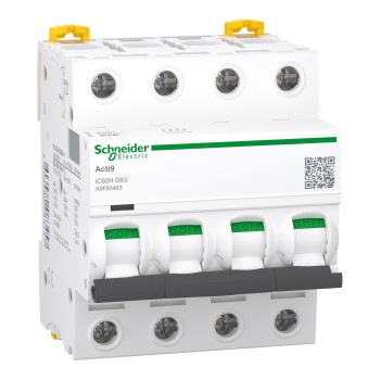 Schneider Electric Acti9 iC60 | Автоматичен прекъсвач | 4P, 63A, крива D Schneider Electric Acti9 iC60 | Автоматичен прекъсвач | 4P, 63A, крива D