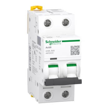 Schneider Electric Acti9 iC60 | Автоматичен прекъсвач | 2P, 20A, крива B Schneider Electric Acti9 iC60 | Автоматичен прекъсвач | 2P, 20A, крива B