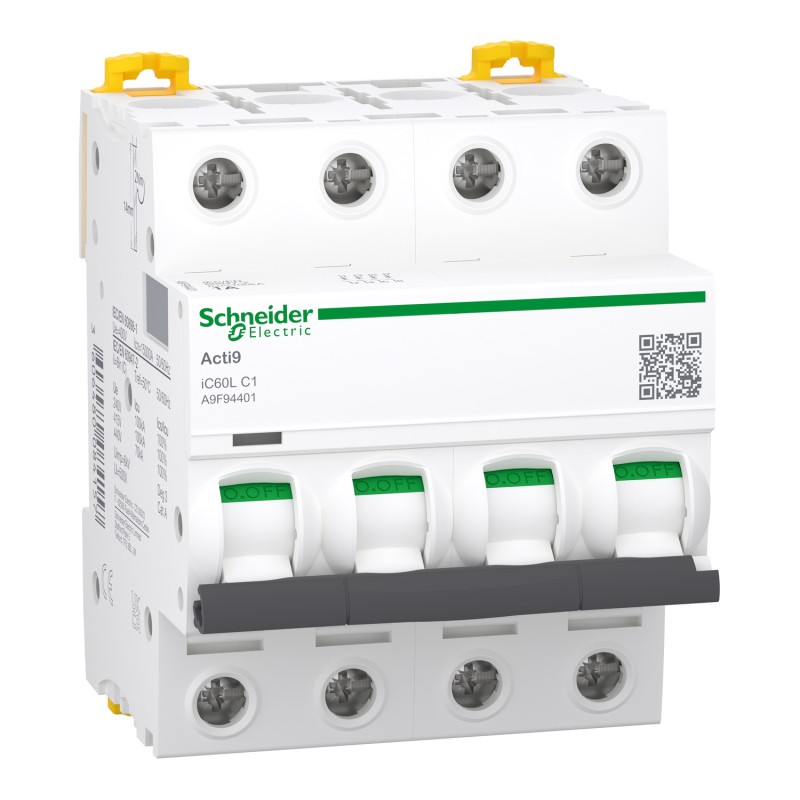 Schneider Electric Acti9 iC60 | Автоматичен прекъсвач | 4P, 1A, крива C Schneider Electric Acti9 iC60 | Автоматичен прекъсвач | 4P, 1A, крива C