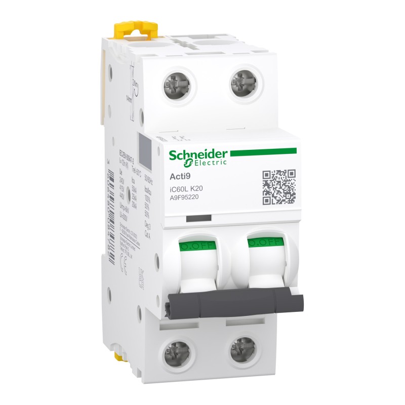 Schneider Electric Acti9 iC60 | Автоматичен прекъсвач | 2P, 20A, крива K Schneider Electric Acti9 iC60 | Автоматичен прекъсвач | 2P, 20A, крива K