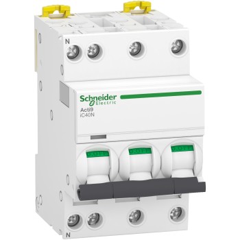 Schneider Electric Acti9 iC40 | Автоматичен прекъсвач | 3P+N, 6A, крива C Schneider Electric Acti9 iC40 | Автоматичен прекъсвач | 3P+N, 6A, крива C