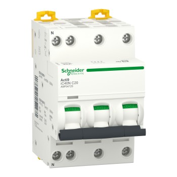 Schneider Electric Acti9 iC40 | Автоматичен прекъсвач | 3P+N, 20A, крива C Schneider Electric Acti9 iC40 | Автоматичен прекъсвач | 3P+N, 20A, крива C