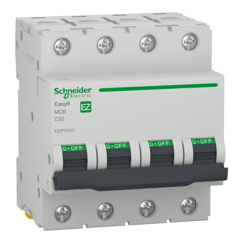 Schneider Electric Easy9 | Автоматичен прекъсвач | 4P, 32A, крива C Schneider Electric Easy9 | Автоматичен прекъсвач | 4P, 32A, крива C