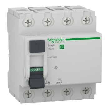 Schneider Electric Easy9 | Дефектнотокова защита | 4P, 63A, тип AC, 30 mA Schneider Electric Easy9 | Дефектнотокова защита | 4P, 63A, тип AC, 30 mA