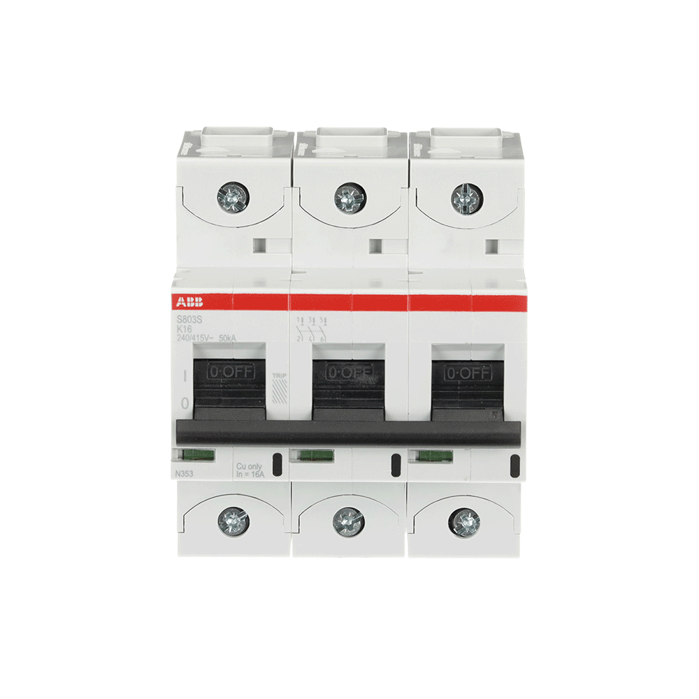 ABB S803S-K16 | Автоматичен прекъсвач | 3P, 16A, крива K ABB S803S-K16 | Автоматичен прекъсвач | 3P, 16A, крива K