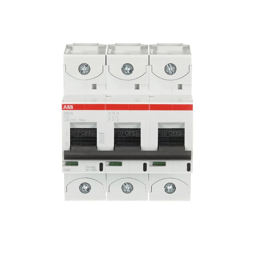 ABB S803S-K32 | Автоматичен прекъсвач | 3P, 32A, крива K ABB S803S-K32 | Автоматичен прекъсвач | 3P, 32A, крива K