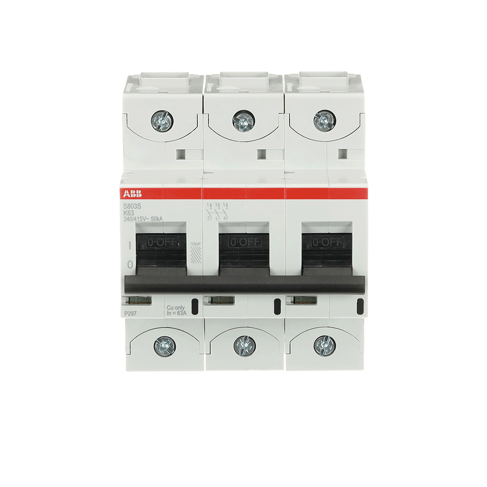 ABB S803S-K63 | Автоматичен прекъсвач | 3P, 63A, крива K ABB S803S-K63 | Автоматичен прекъсвач | 3P, 63A, крива K
