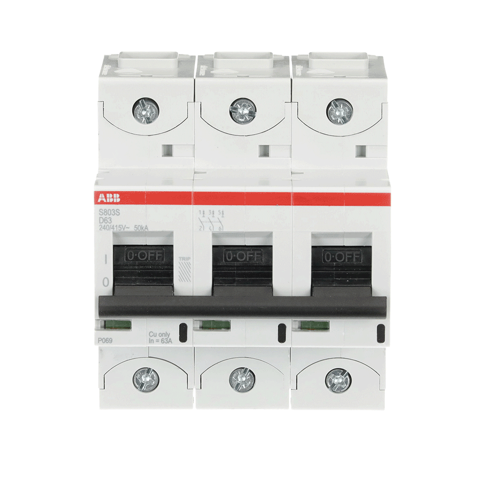 ABB S803S-D63 | Автоматичен прекъсвач | 3P, 63A, крива D ABB S803S-D63 | Автоматичен прекъсвач | 3P, 63A, крива D